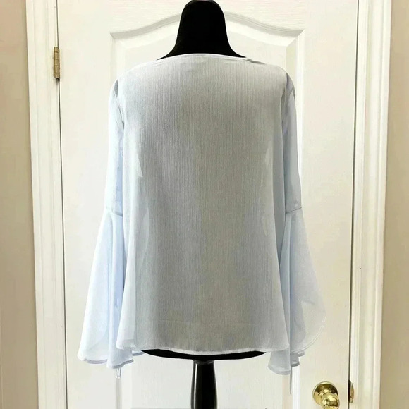 Topshop Eyelet Lace Up Fluted Sleeves Sheer Blouse Top Light Blue Size Small - Picture 15 of 16